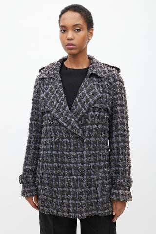 Chanel 2019 Purple 
Multicolour Tweed Pea Coat