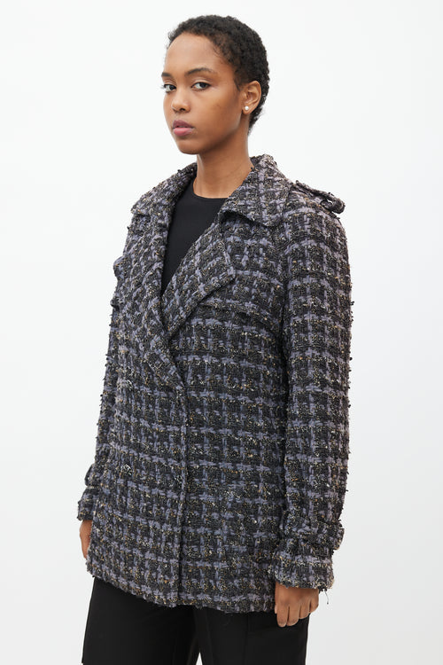 Chanel 2019 Purple 
Multicolour Tweed Pea Coat