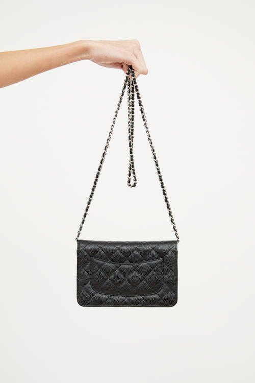 Chanel 2019 Black Grain Leather Wallet On Chain Bag