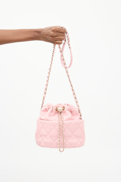 Chanel 2021 Pink Leather Bucket Crossbody Bag