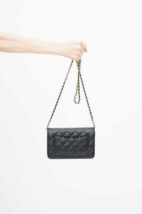 2022 Black Quilted Caviar Leather Wallet On Chain