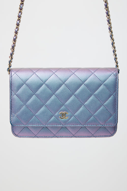 Chanel 2027 Blue 
Purple Iridescent Wallet On Chain Bag