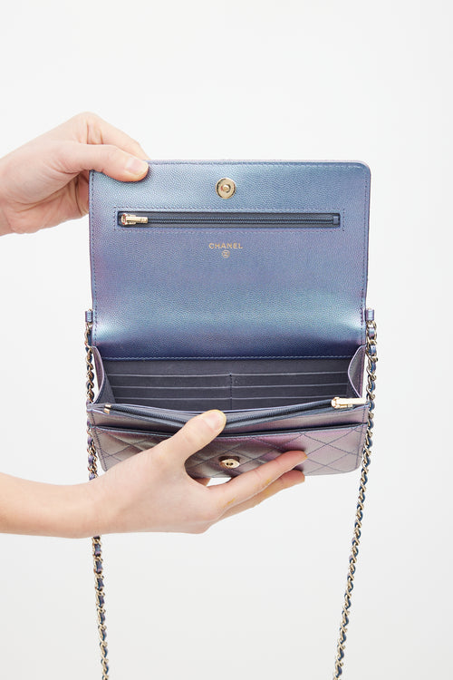 Chanel 2026 Blue 
Purple Iridescent Wallet On Chain Bag