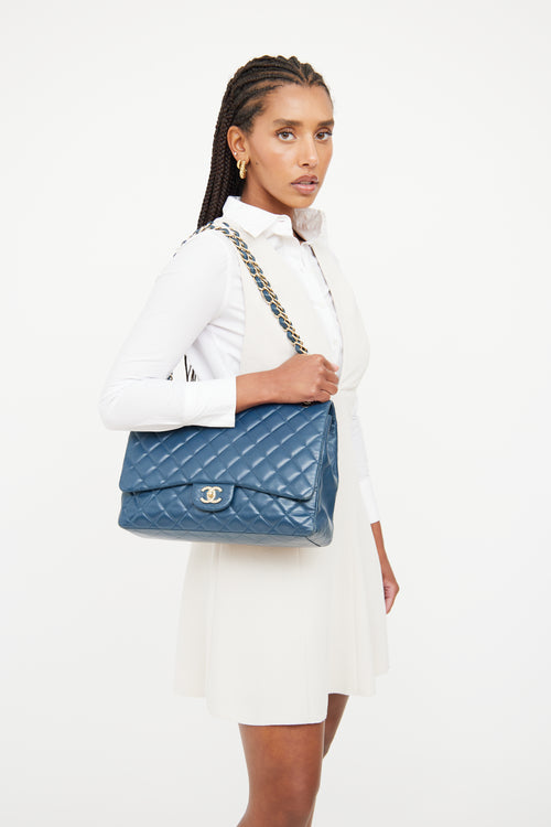 Chanel 2010 Blue Quilted Calfskin Jumbo Flap Bag