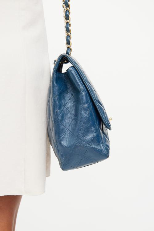 Chanel 2010 Blue Quilted Calfskin Jumbo Flap Bag