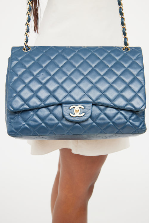 Chanel 2010 Blue Quilted Calfskin Jumbo Flap Bag