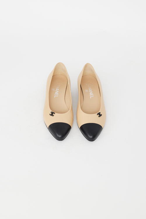 Chanel Beige 
Black Toe Leather Flat