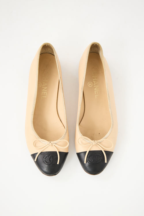 Chanel Beige Leather CC Ballet Flat