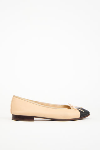 Chanel Beige Leather CC Ballet Flat