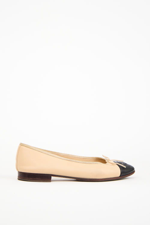 Chanel Beige Leather CC Ballet Flat