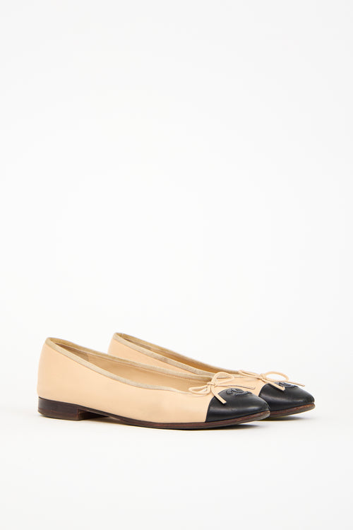 Chanel Beige Leather CC Ballet Flat