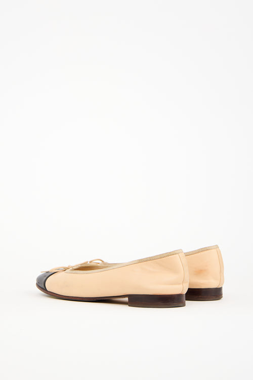 Chanel Beige Leather CC Ballet Flat