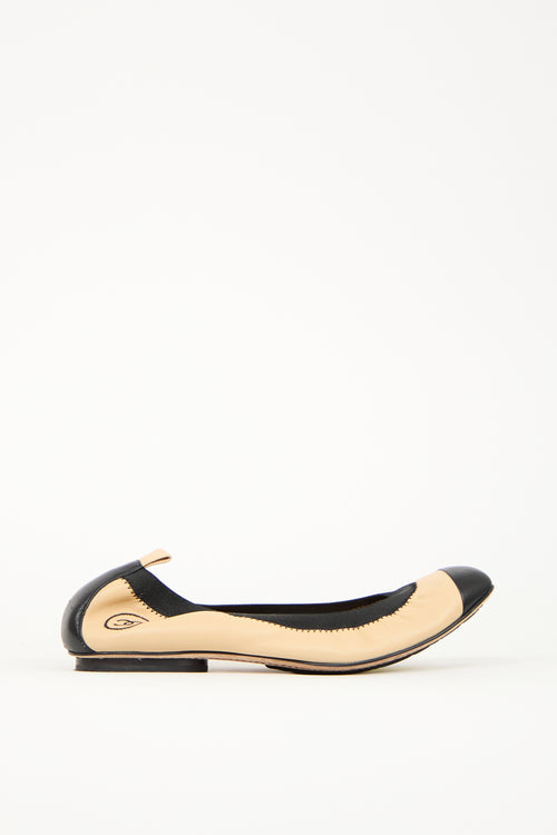 Chanel Beige 
Black Leather CC Ballet Flat