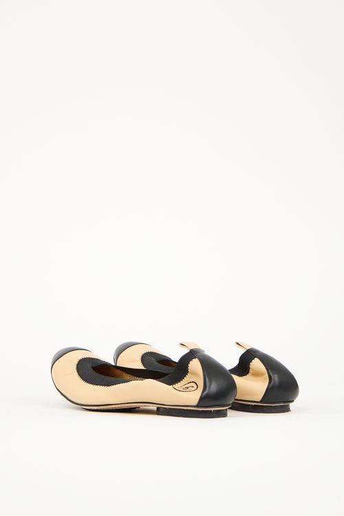 Chanel Beige 
Black Leather CC Ballet Flat