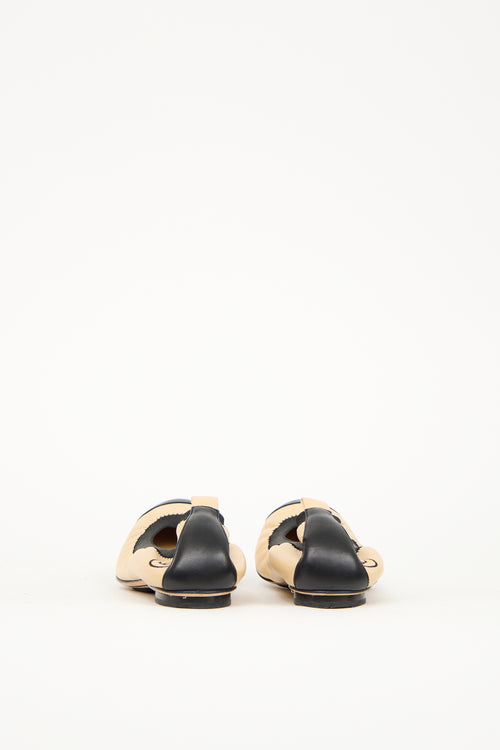 Chanel Beige 
Black Leather CC Ballet Flat