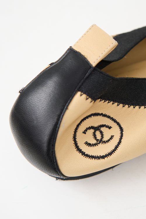 Chanel Beige 
Black Leather CC Ballet Flat