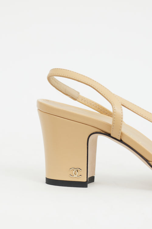 Chanel Beige 
Black Leather Slingback Pump