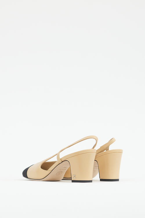 Chanel Beige 
Black Leather Slingback Pump