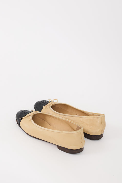 Chanel Beige 
Black Leather CC Ballet Flat