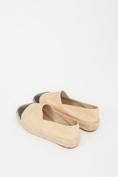 Chanel Beige 
Black Leather CC Espadrille