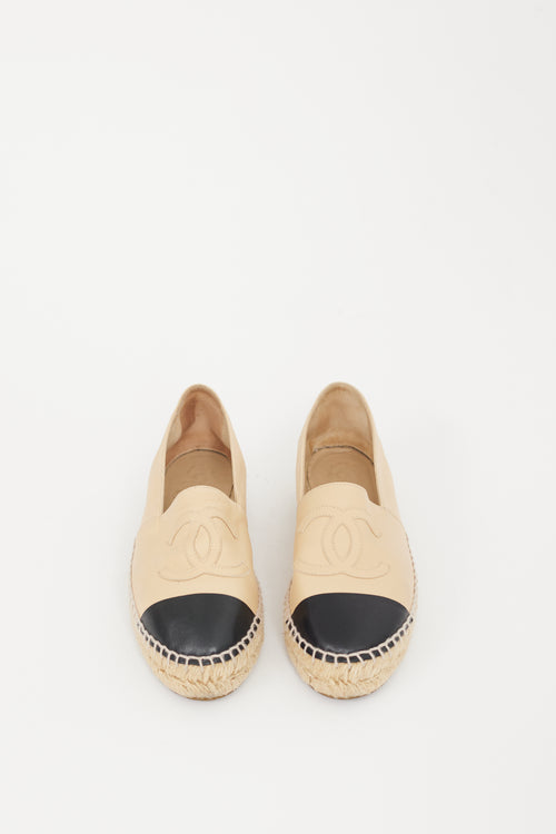 Chanel Beige 
Black Leather CC Espadrille