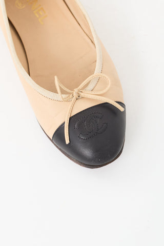 Chanel Beige 
Black Leather CC Ballet Flat