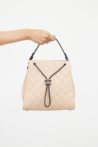 Chanel Beige 
Black Caviar Quilted Bucket Bag