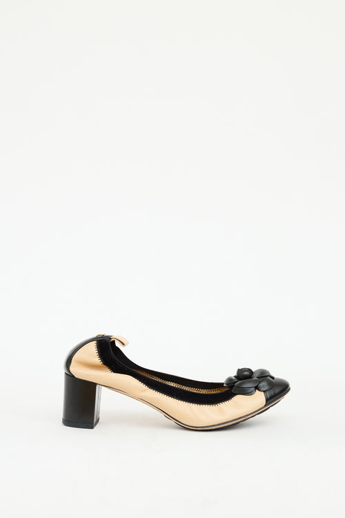 Chanel Beige 
Black Leather Camelia Heel