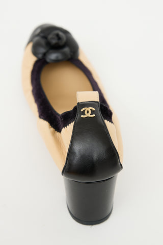 Chanel Beige 
Black Leather Camelia Heel