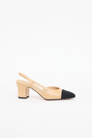 Chanel Beige 
Black Cap Toe Slingback Heel