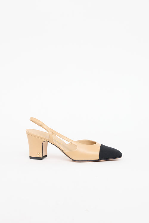 Chanel Beige 
Black Cap Toe Slingback Heel