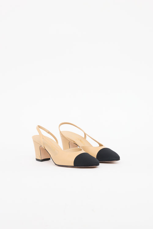 Chanel Beige 
Black Cap Toe Slingback Heel