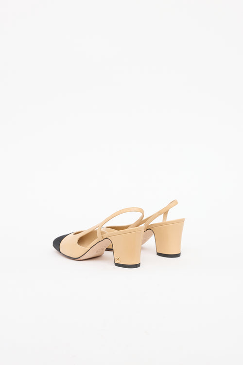 Chanel Beige 
Black Cap Toe Slingback Heel