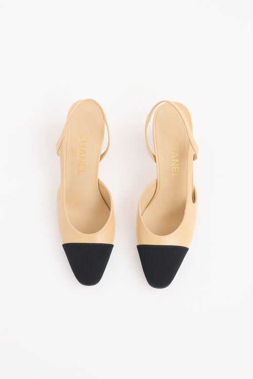 Chanel Beige 
Black Cap Toe Slingback Heel