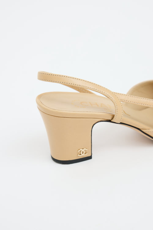 Chanel Beige 
Black Leather Slingback Heel