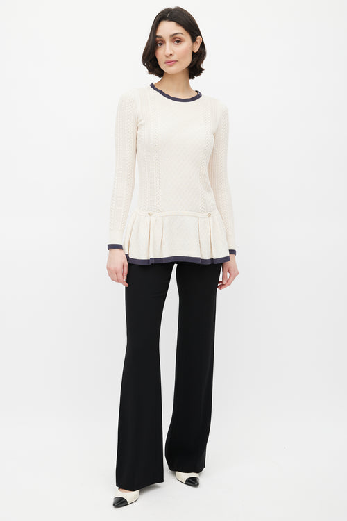 Chanel Beige Cable Knit Peplum Top