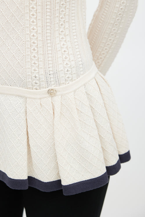 Chanel Beige Cable Knit Peplum Top