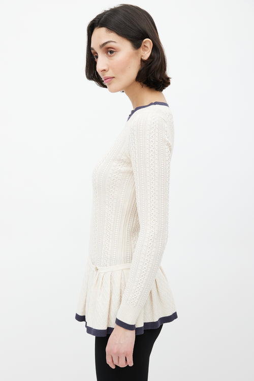 Chanel Beige Cable Knit Peplum Top