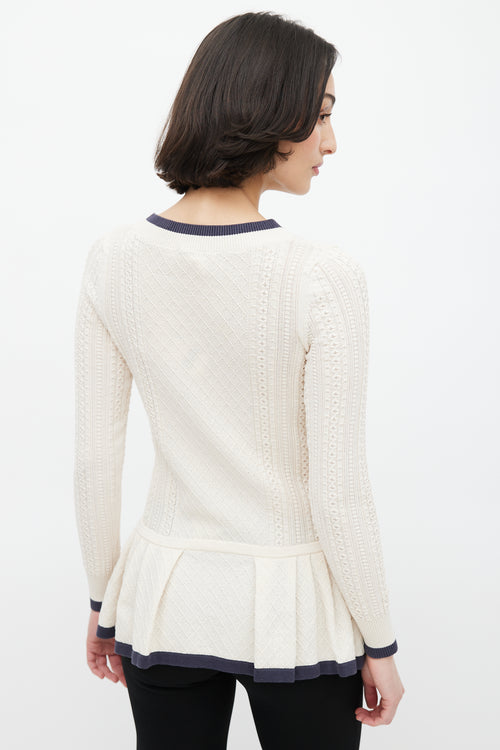 Chanel Beige Cable Knit Peplum Top