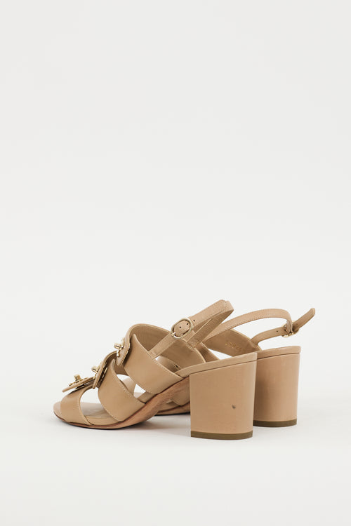 Chanel Beige 
Gold Leather Strappy Sandal