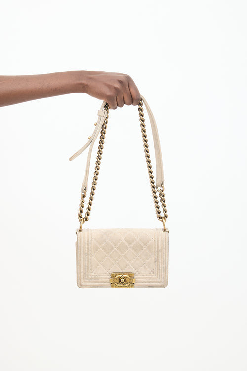 Chanel 2013 Beige Suede Metiers D’Art Distressed Boy Bag