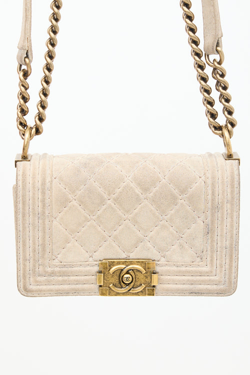 Chanel 2013 Beige Suede Metiers D’Art Distressed Boy Bag