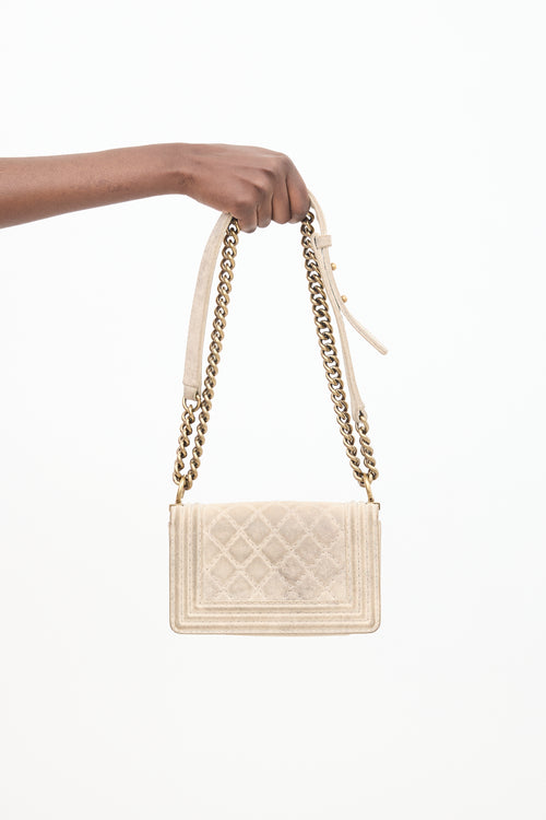 Chanel 2013 Beige Suede Metiers D’Art Distressed Boy Bag