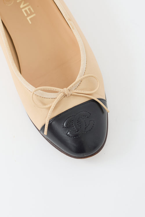 Chanel Beige 
Black Bow Ballet Flat