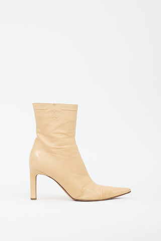 Chanel Cream Leather CC Ankle Boot