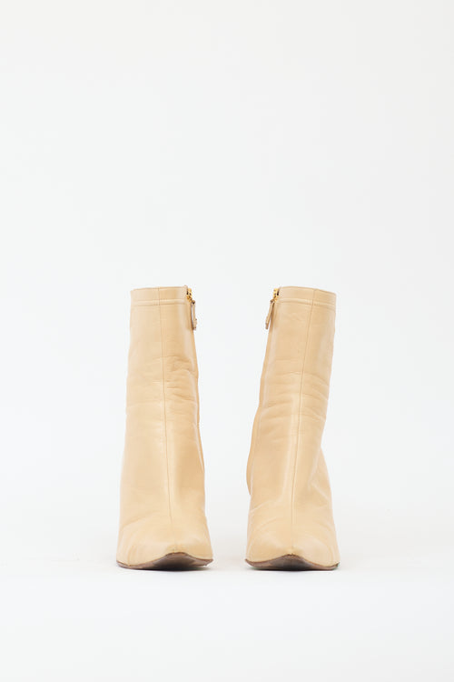 Chanel Cream Leather CC Ankle Boot