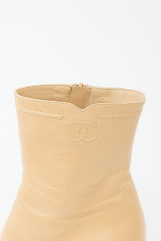 Chanel Cream Leather CC Ankle Boot