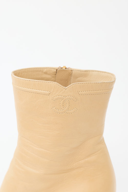 Chanel Cream Leather CC Ankle Boot