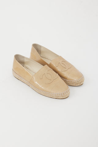 Chanel Beige Patent Leather CC Espadrille