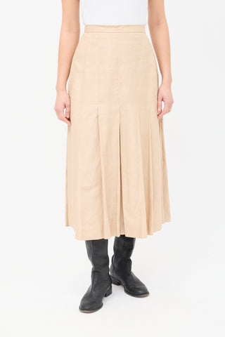 Chanel Vintage Beige Linen Pleated Midi Skirt